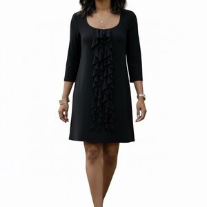 A395 White House Black Market Office Chic Black Ruffle Shift Dress Gently Used L